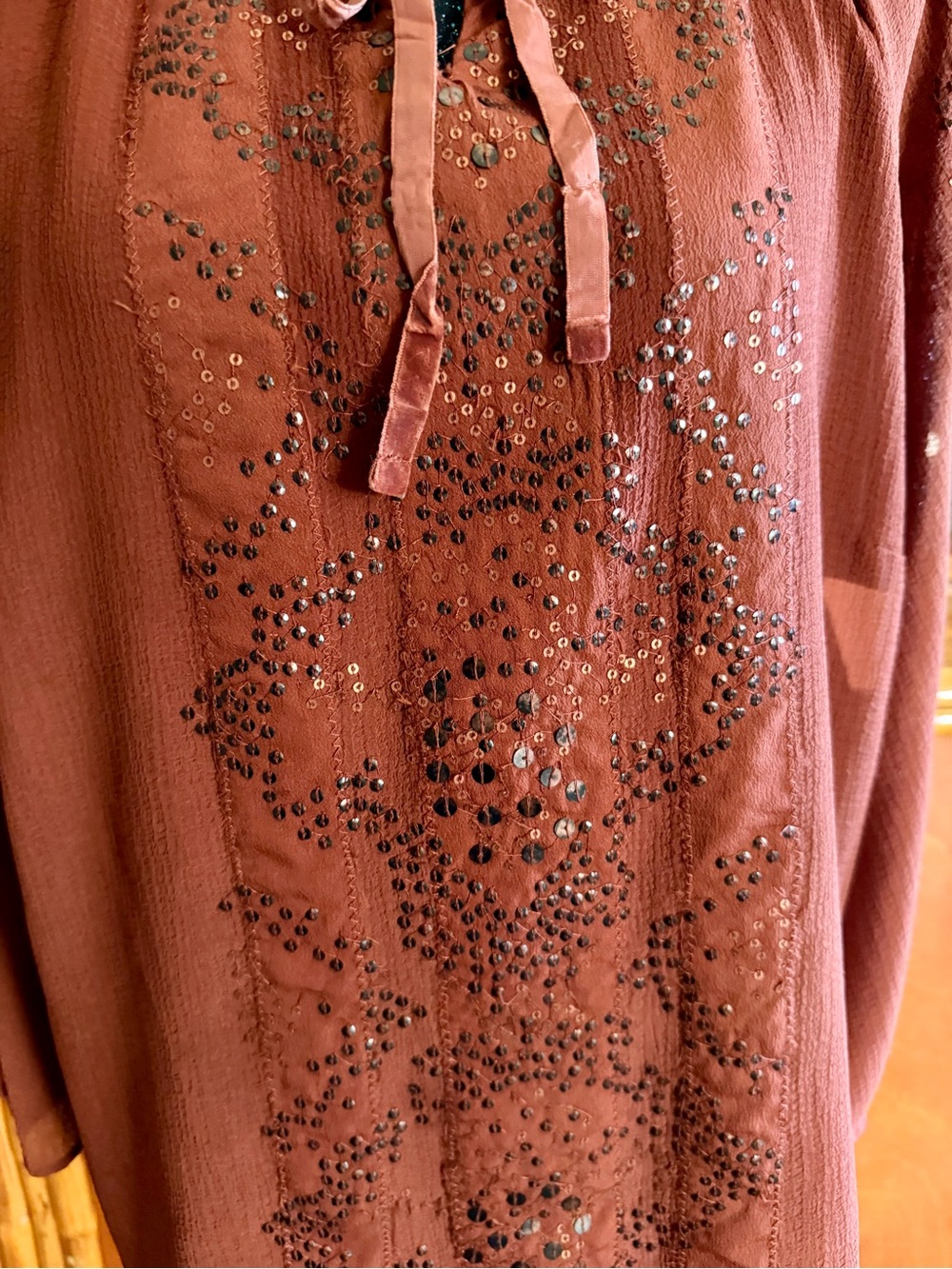 Chico's Crinkled Texture Sequins Blouse in Rust - Picture 5 of 13